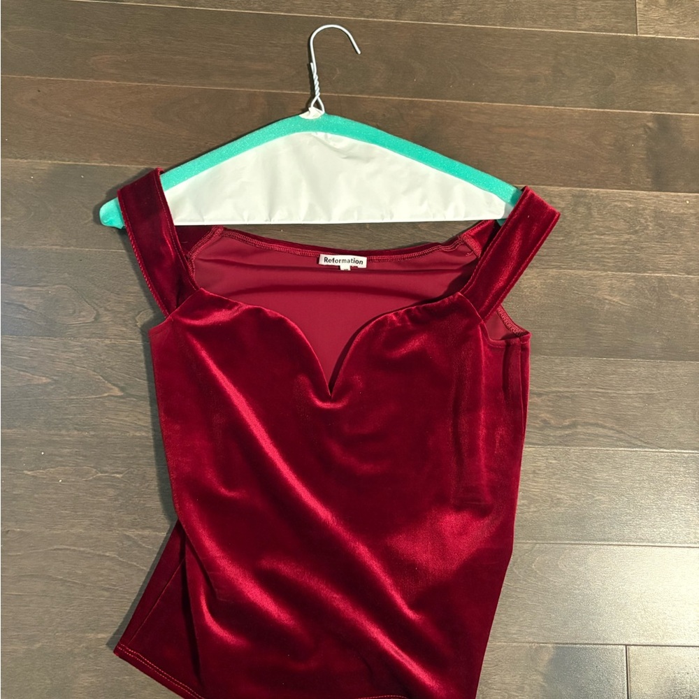 Reformation Velvet Burgundy Blouse